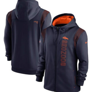 Men's Denver Broncos 2021 Navy Sideline Team Performance Full-Zip Hoodie