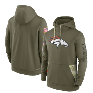 Men's Denver Broncos 2022 Olive Salute To Service Therma Performance Pullover Hoodie