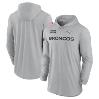 Men's Denver Broncos 2024 Gray Salute To Service Lightweight Performance Long Sleeve Hooded T-Shirt