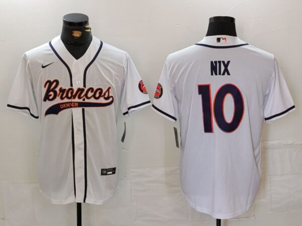 Men's Denver Broncos #10 Bo Nix White Cool Base Stitched Baseball Jerseys