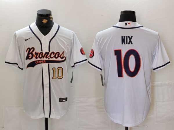 Men's Denver Broncos #10 Bo Nix White Cool Base Stitched Baseball Jerseys