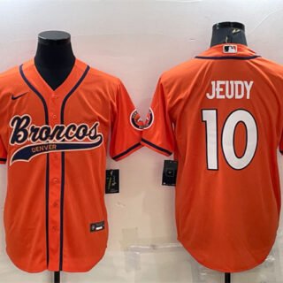 Men's Denver Broncos #10 Jerry Jeudy Orange With Patch Cool Base Stitched Baseball Jersey