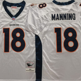Men's Denver Broncos #18 Peyton Manning White Throwback Stitched Jersey