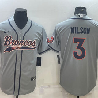 Men's Denver Broncos #3 Russell Wilson Grey With Patch Cool Base Stitched Baseball Jersey