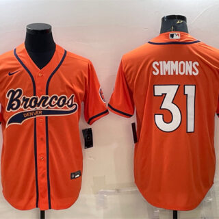 Men's Denver Broncos #31 Justin Simmons Orange With Patch Cool Base Stitched Baseball Jersey