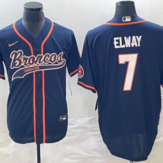 Men's Denver Broncos #7 John Elway Navy Cool Base Stitched Baseball Jersey