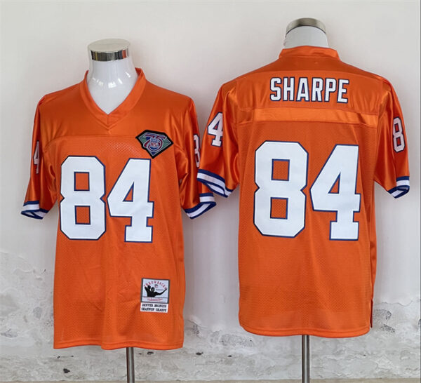 Men's Denver Broncos #84 Shannon Sharpe Orange Throwback Stitched Jersey