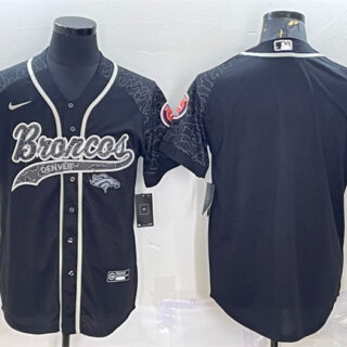 Men's Denver Broncos Blank Black Reflective With Patch Cool Base Stitched Baseball Jersey
