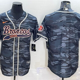 Men's Denver Broncos Blank Grey Camo With Patch Cool Base Stitched Baseball Jersey