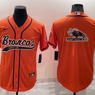 Men's Denver Broncos Orange Team Big Logo With Patch Cool Base Stitched Baseball Jersey