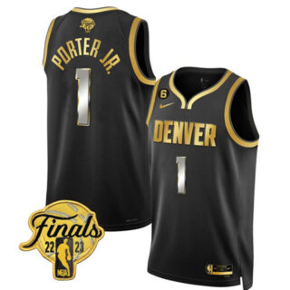 Men's Denver Nuggets #1 Michael Porter Jr. Black Gold Edition 2023 Finals Collection With NO.6 Patch Stitched Basketball Jersey