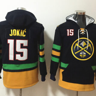 Men's Denver Nuggets #15 Nikola Jokic Black Lace-Up Pullover Hoodie