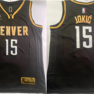 Men's Denver Nuggets #15 Nikola Jokic Black With NO.6 Patch Stitched Jersey