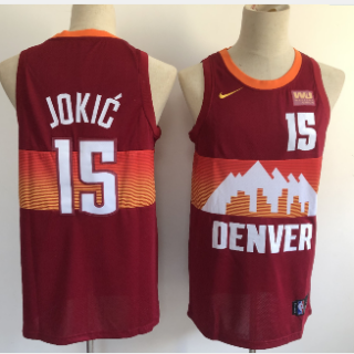 Men's Denver Nuggets #15 Nikola Jokic Red 2021 City Edition NBA Swingman Jersey With The Sponsor Logo