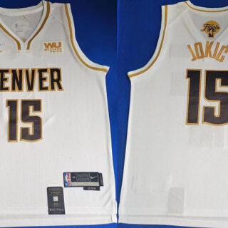 Men's Denver Nuggets #15 Nikola Jokic White With NO.6 Patch Stitched Jersey