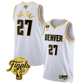 Men's Denver Nuggets #27 Jamal Murray White Gold Edition 2023 Finals Collection With NO.6 Patch Stitched Basketball Jersey