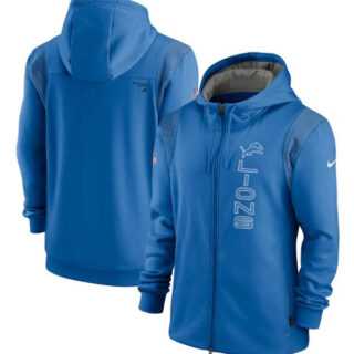 Men's Detroit Lions 2021 Blue Sideline Team Performance Full-Zip Hoodie