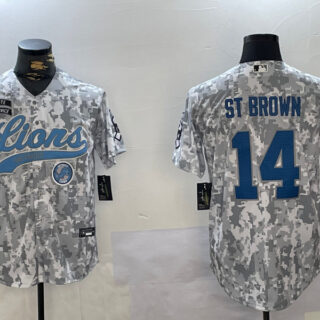 Men's Detroit Lions #14 Amon-Ra St. Brown 2024 Arctic Camo Salute To Service Stitched Baseball Jerseys