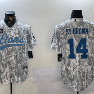 Men's Detroit Lions #14 Amon-Ra St. Brown 2024 Arctic Camo Salute To Service Stitched Baseball Jersey