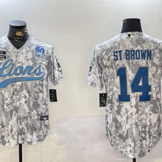 Men's Detroit Lions #14 Amon-Ra St. Brown 2024 Arctic Camo Salute To Service Stitched Baseball Jerseys