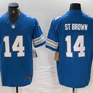 Men's Detroit Lions #14 Amon-Ra St. Brown Blue 2024 F.U.S.E. Vapor Limited Stitched Jersey