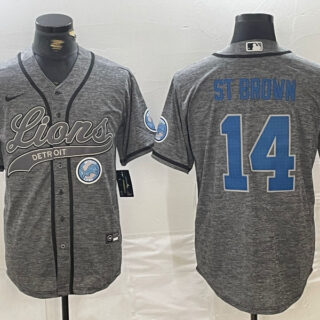 Men's Detroit Lions #14 Amon-Ra St. Brown Grey Cool Base Stitched Baseball Jerseys