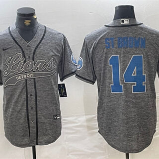 Men's Detroit Lions #14 Amon-Ra St. Brown Grey Cool Base Stitched Baseball Jerseys