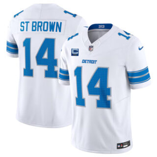 Men's Detroit Lions #14 Amon-Ra St. Brown White 2024 F.U.S.E. With 2-Star C Patch Vapor Limited Stitched Jersey