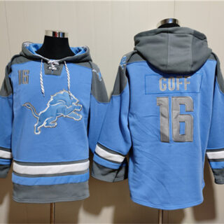 Men's Detroit Lions #16 Jared Goff Blue Ageless Must-Have Lace-Up Pullover Hoodie