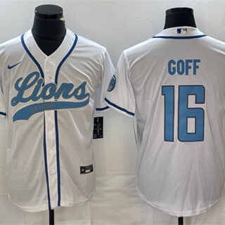 Men's Detroit Lions #16 Jared Goff White Cool Base Stitched Baseball Jersey