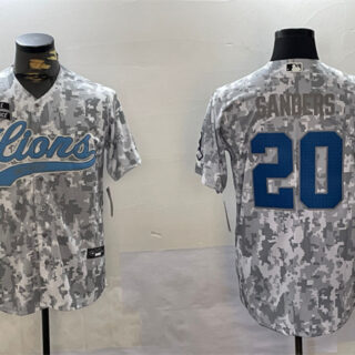 Men's Detroit Lions #20 Barry Sanders 2024 Arctic Camo Salute To Service Stitched Baseball Jersey