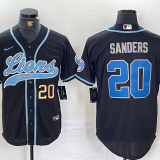 Men's Detroit Lions #20 Barry Sanders Black Cool Base Stitched Baseball Jerseys