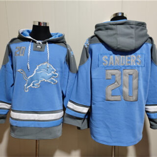 Men's Detroit Lions #20 Barry Sanders Blue Ageless Must-Have Lace-Up Pullover Hoodie