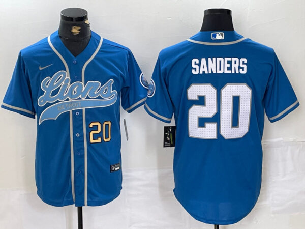 Men's Detroit Lions #20 Barry Sanders Blue Cool Base Stitched Baseball Jerseys