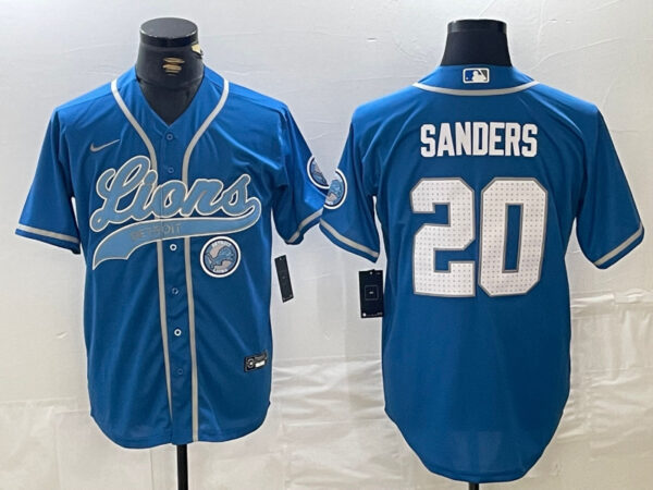 Men's Detroit Lions #20 Barry Sanders Blue Cool Base Stitched Baseball Jerseys