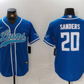 Men's Detroit Lions #20 Barry Sanders Blue Cool Base Stitched Baseball Jersey