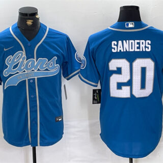 Men's Detroit Lions #20 Barry Sanders Blue Cool Base Stitched Baseball Jersey