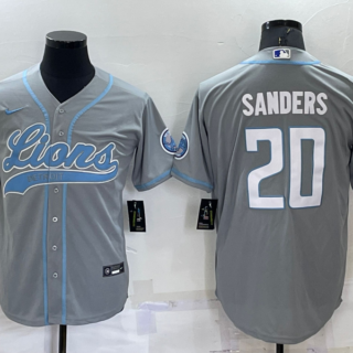 Men's Detroit Lions #20 Barry Sanders Gray Cool Base Stitched Baseball Jersey