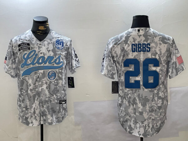 Men's Detroit Lions #26 Jahmyr Gibbs 2024 Arctic Camo Salute To Service Stitched Baseball Jerseys