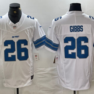 Men's Detroit Lions #26 Jahmyr Gibbs White 2024 F.U.S.E. Vapor Limited Stitched Jersey