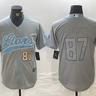 Men's Detroit Lions #87 Sam LaPorta Grey Cool Base Stitched Baseball Jersey