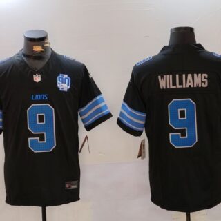 Men's Detroit Lions #9 Jameson Williams Black 2024 F.U.S.E. 2nd Alternate With 90th Anniversary Patch Vapor Limited Stitched Jersey