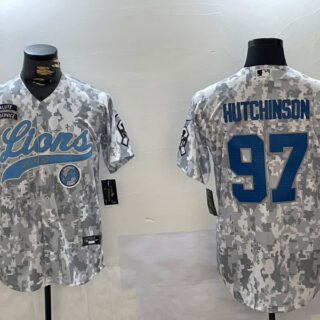 Men's Detroit Lions #97 Aidan Hutchinson 2024 Arctic Camo Salute To Service Stitched Baseball Jerseys