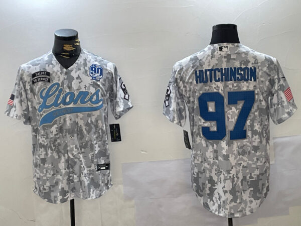 Men's Detroit Lions #97 Aidan Hutchinson 2024 Arctic Camo Salute To Service Stitched Baseball Jerseys