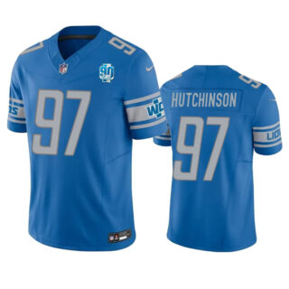 Men's Detroit Lions #97 Aidan Hutchinson Blue 2023 F.U.S.E. 90th Anniversary Vapor Untouchable Limited Stitched Jersey