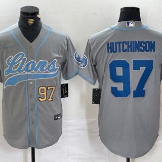 Men's Detroit Lions #97 Aidan Hutchinson Grey Cool Base Stitched Baseball Jerseys