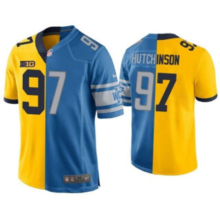 Men's Detroit Lions #97 Aidan Hutchinson Yellow Blue Split Stitched Game Jersey