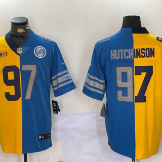 Men's Detroit Lions #97 Aidan Hutchinson Yellow Blue Split Vapor Limited Stitched Jerseys