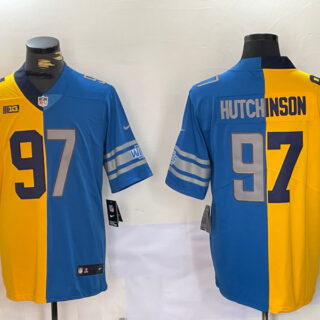Men's Detroit Lions #97 Aidan Hutchinson Yellow Blue Split Vapor Limited Stitched Jersey