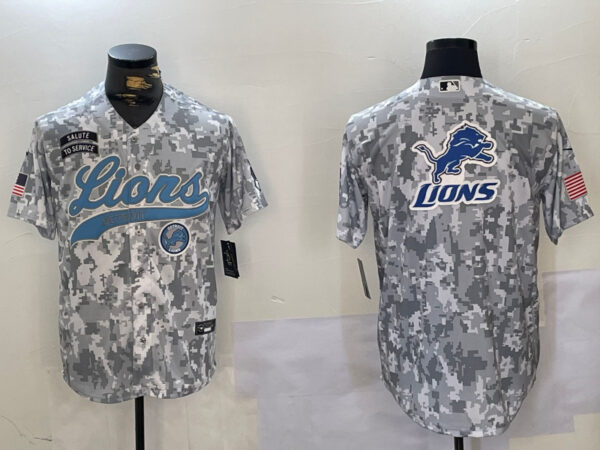Men's Detroit Lions Team Big Logo 2024 Arctic Camo Salute To Service Stitched Baseball Jerseys